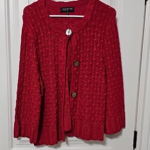 Jones New York Red Cable Knit Cardigan Sweater